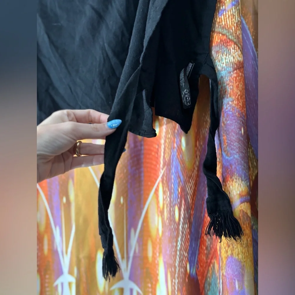 Free People Black Cropped Tie-Sleeve Top